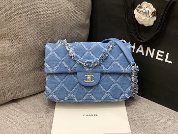 Chanel Blue Quilted Denim Flap Bag 25cm