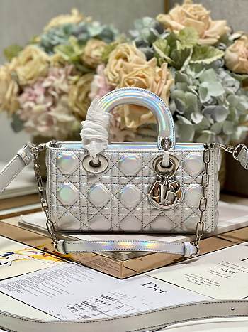 Dior Medium Lady D-Joy Bag Silver Shiny - 26x13.5x5cm