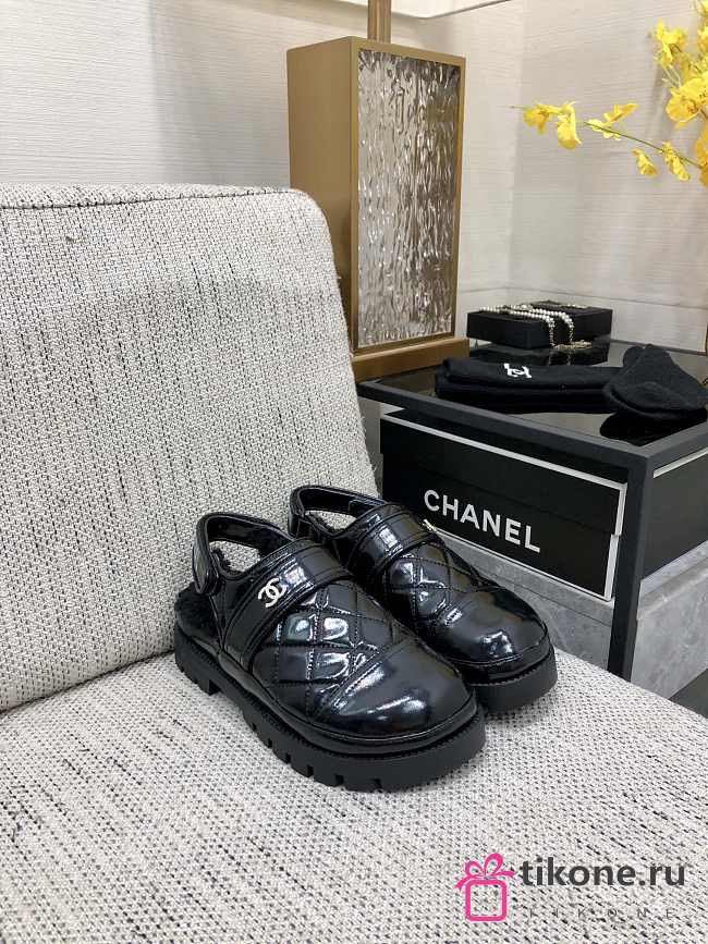 Chanel Matelasse Black Lambskin Sandals - 1