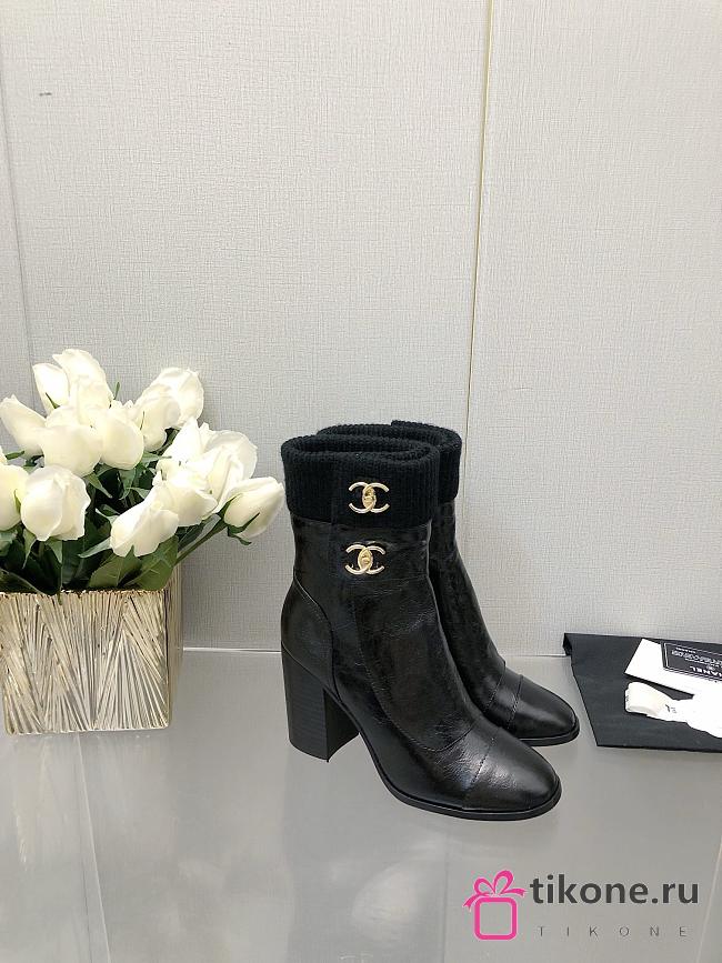 Chanel Black Shiny Crumpled Calfskin Boots - 1