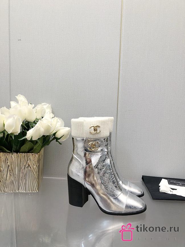 Chanel Silver Shiny Crumpled Calfskin Boots - 1