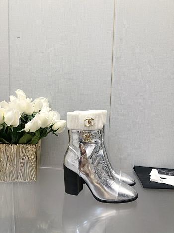 Chanel Silver Shiny Crumpled Calfskin Boots