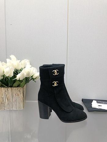 Chanel Black Velvet Crumpled Calfskin Boots