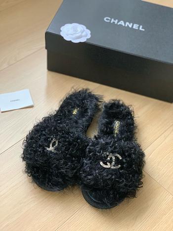 Chanel Black Fur Slippers