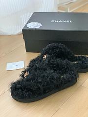 Chanel Black Fur Gold Logo Slippers - 4