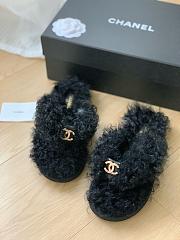 Chanel Black Fur Gold Logo Slippers - 3