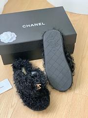 Chanel Black Fur Gold Logo Slippers - 2