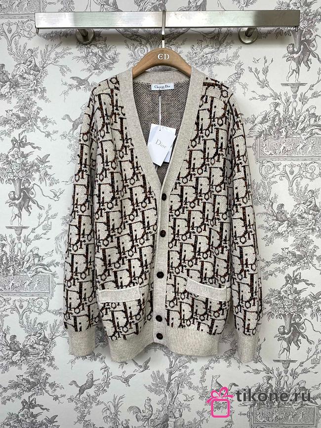 Dior Oblique Cardigan Beige&Brown Wool Jacquard - 1