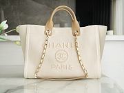 Chanel Natural Canvas and Tan Leather Large Pearl Deauville Tote - 1