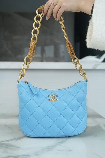 Chanel Hobo Blue Lambskin Bag - 19x24x5cm
