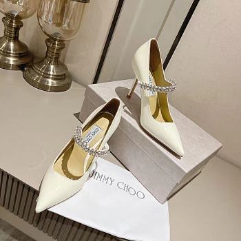Jimmy Choo Linen Patent Leather Pumps With Crystals