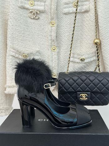 Chanel Platform Black Leather Block Heels