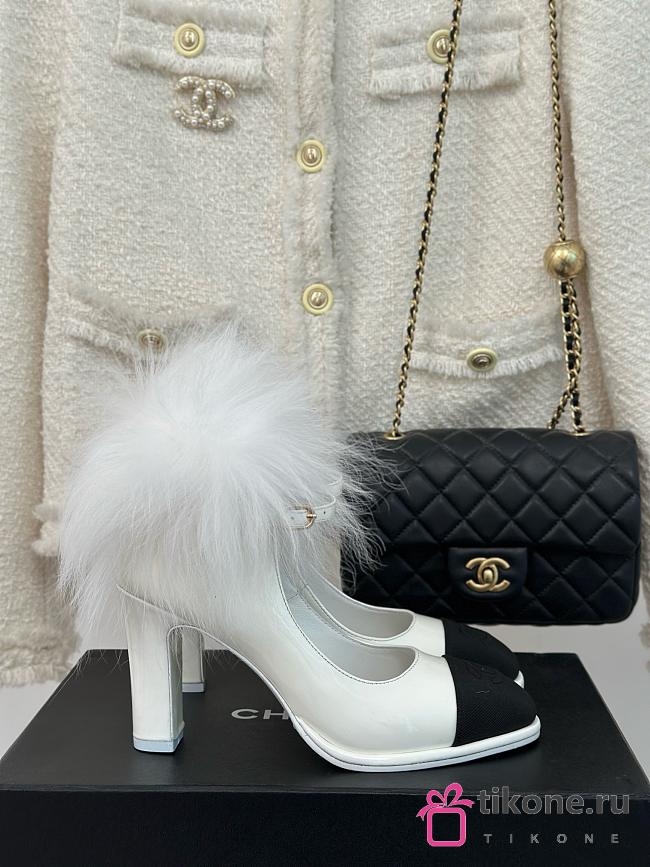 Chanel Platform White Leather Block Heels - 1