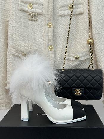 Chanel Platform White Leather Block Heels