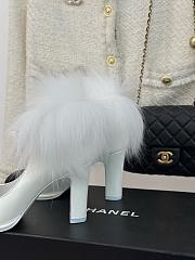 Chanel Platform White Leather Block Heels - 5