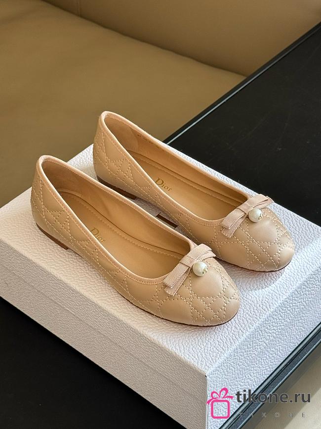 Dior Ballet Flat Beige Quilted Cannage Calfskin - 1