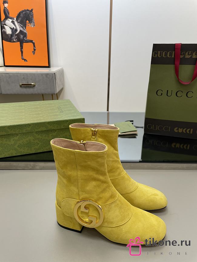 Gucci Yellow Velvet Blondie Boots - 1