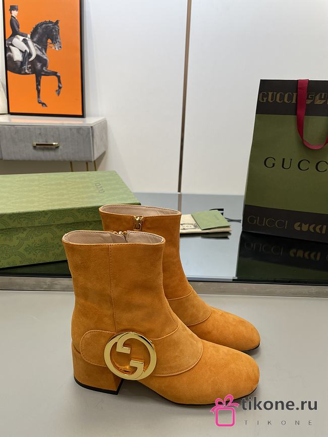 Gucci Orange Velvet Blondie Boots - 1