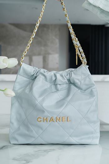 Chanel Metallic Calfskin Blue Tote - 35×37×7cm