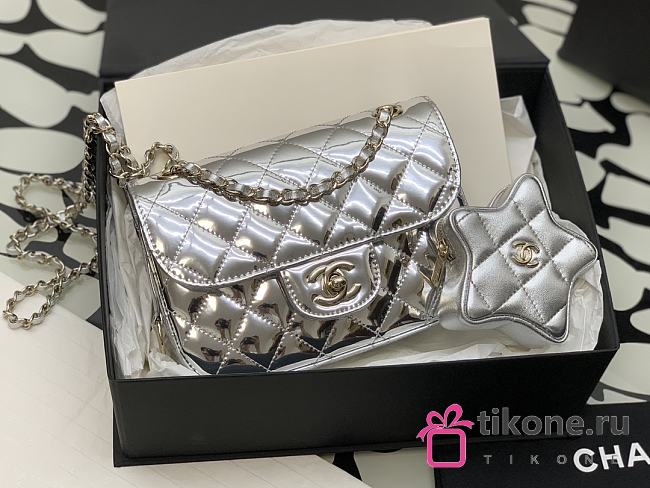 Chanel Mini Silver Flap Bag & Star Coin Purse - 15×20×6.5cm  - 1