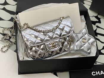 Chanel Mini Silver Flap Bag & Star Coin Purse - 15×20×6.5cm 