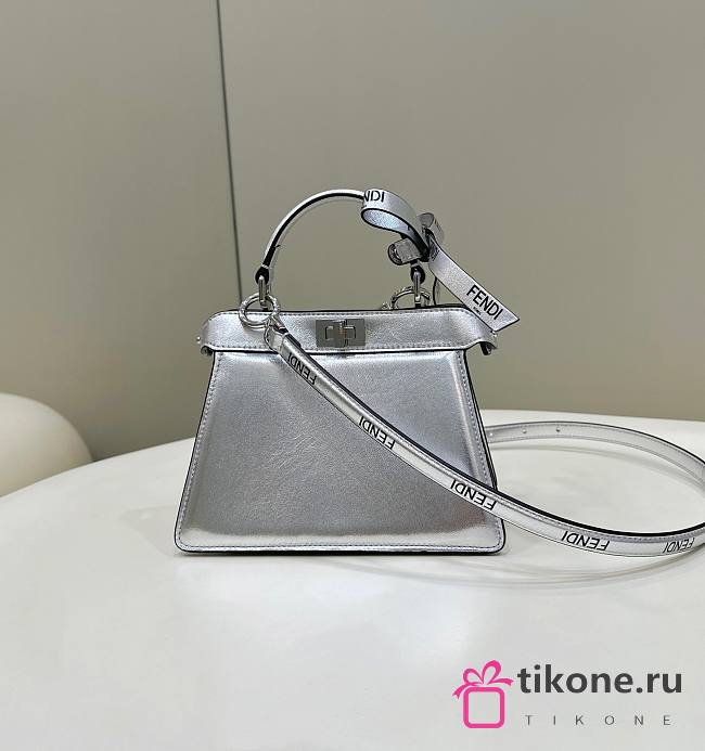 Fendi Small Peekaboo Silver Leather Bag - 20x11x15cm - 1