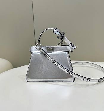 Fendi Small Peekaboo Silver Leather Bag - 20x11x15cm