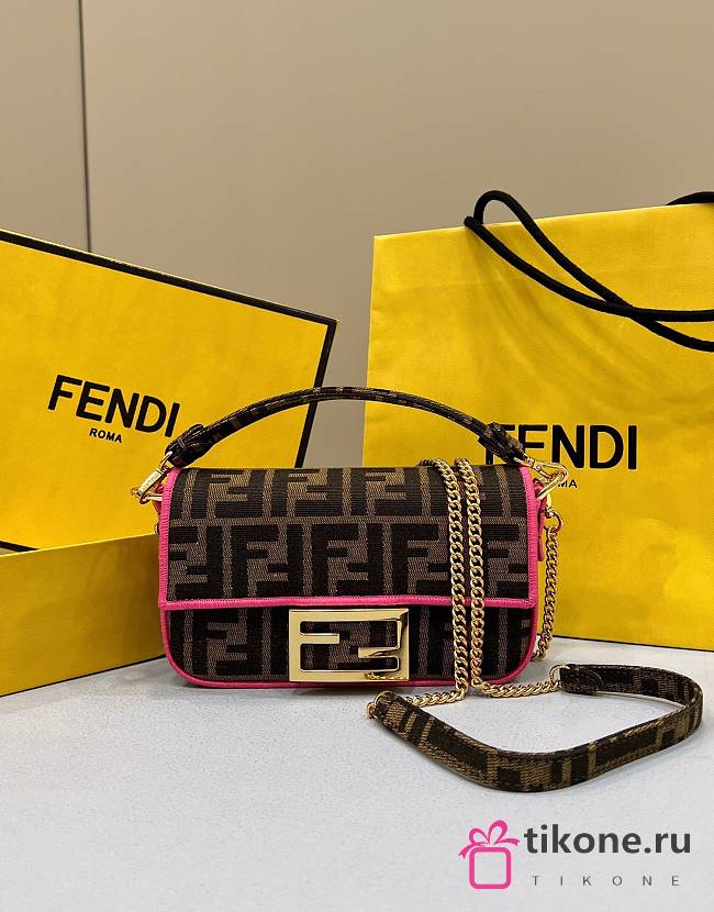 Fendi Mini Baguette Fabric Jacquard Pink Hem Bag - 19x11x5cm - 1