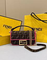 Fendi Mini Baguette Fabric Jacquard Pink Hem Bag - 19x11x5cm - 1