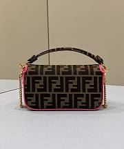 Fendi Mini Baguette Fabric Jacquard Pink Hem Bag - 19x11x5cm - 2