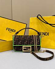 Fendi Mini Baguette Fabric Jacquard Green Hem Bag - 19x11x5cm - 1