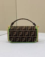 Fendi Mini Baguette Fabric Jacquard Green Hem Bag - 19x11x5cm - 2