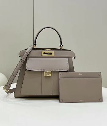 Fendi Pocket Peekaboo Grey Tote Shoulder Bag - 33.5x13x25.5cm