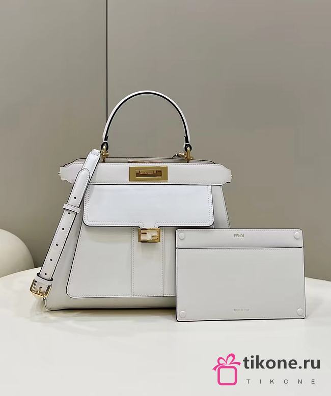 Fendi Pocket Peekaboo White Tote Shoulder Bag - 33.5x13x25.5cm - 1