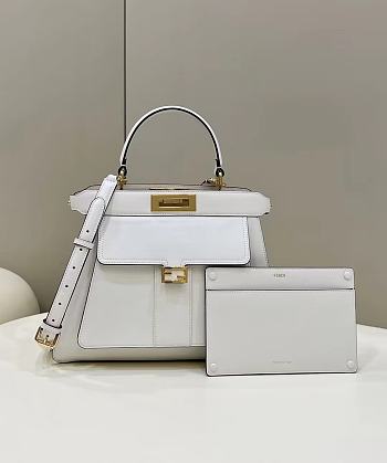 Fendi Pocket Peekaboo White Tote Shoulder Bag - 33.5x13x25.5cm