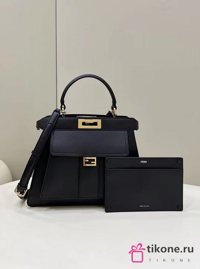 Fendi Pocket Peekaboo Black Tote Shoulder Bag - 33.5x13x25.5cm - 1