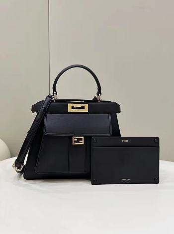 Fendi Pocket Peekaboo Black Tote Shoulder Bag - 33.5x13x25.5cm