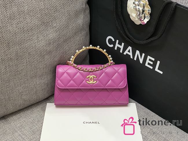 Chanel Flapbag Purple Lambskin Pearl Handles - 10×18×4.5cm - 1