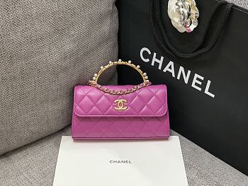 Chanel Flapbag Purple Lambskin Pearl Handles - 10×18×4.5cm