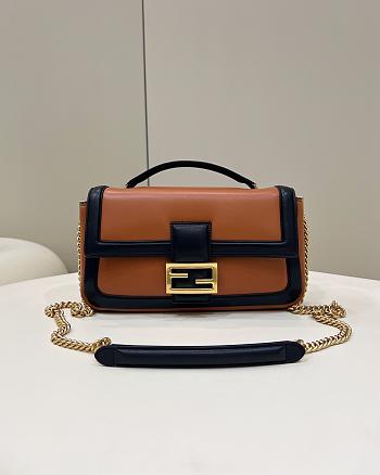 Fendi Mini Baguette Chain Brown/Black Nappa Bag - 19x11.4x5cm