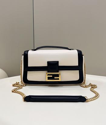 Fendi Mini Baguette Chain Black/White Nappa Bag - 19x11.4x5cm