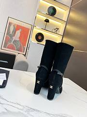 Chanel Black Velvet High Heels Boots - 5