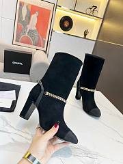 Chanel Black Velvet High Heels Boots - 4