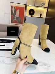 Chanel Beige Velvet High Heels Boots - 5