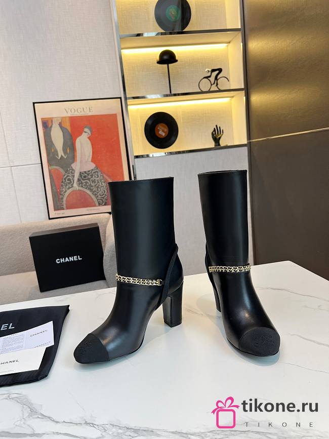 Chanel Black Leather High Heels Boots - 1