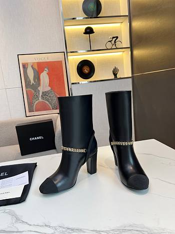 Chanel Black Leather High Heels Boots