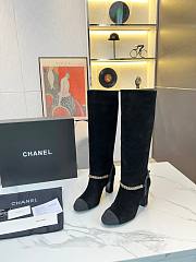 Chanel Long Black Velvet High Heels Boots - 1