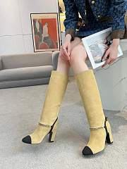 Chanel Long Beige Velvet High Heels Boots - 4