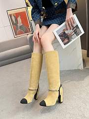 Chanel Long Beige Velvet High Heels Boots - 3