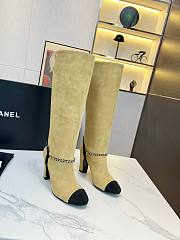 Chanel Long Beige Velvet High Heels Boots - 1